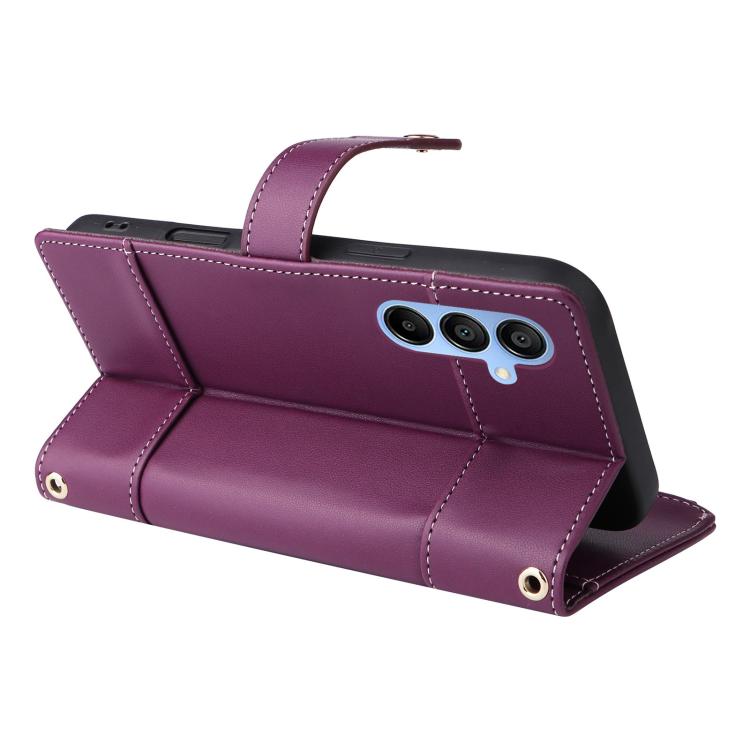 Funda de cuero tipo cartera con cremallera y bloqueo RFID para Samsung Galaxy A15 5G (morado)