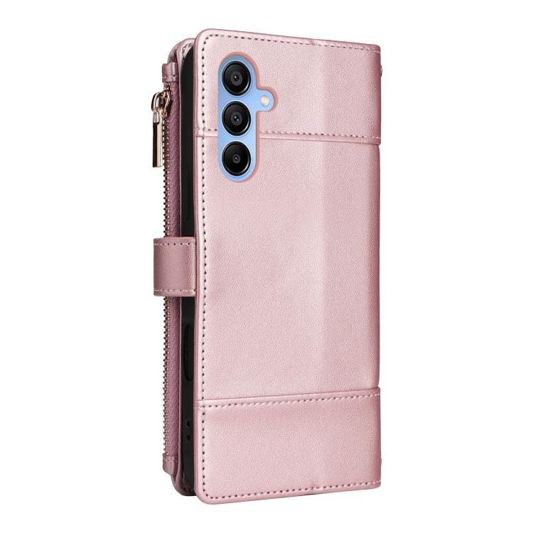 Funda de cuero tipo cartera con cremallera y bloqueo RFID para Samsung Galaxy A16/26 (oro rosa)