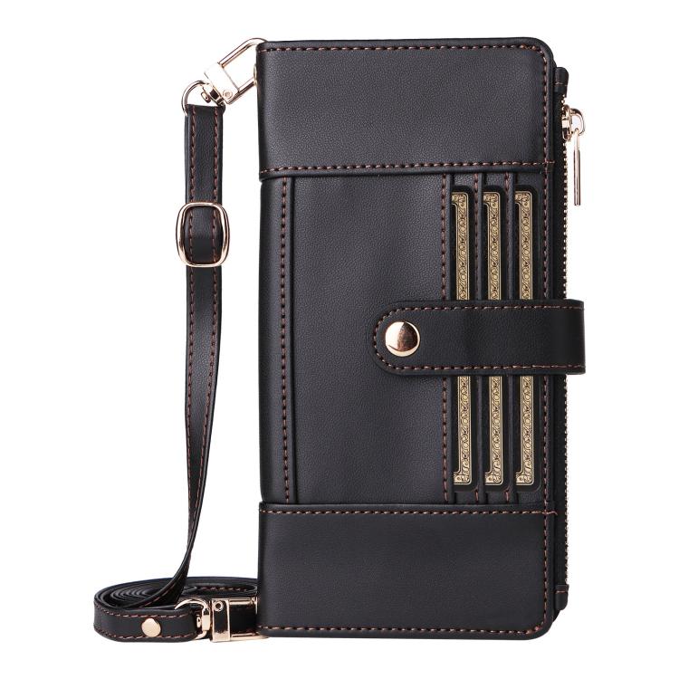 Funda de cuero tipo cartera con cremallera y bloqueo RFID para Samsung Galaxy A16/26 (negro)