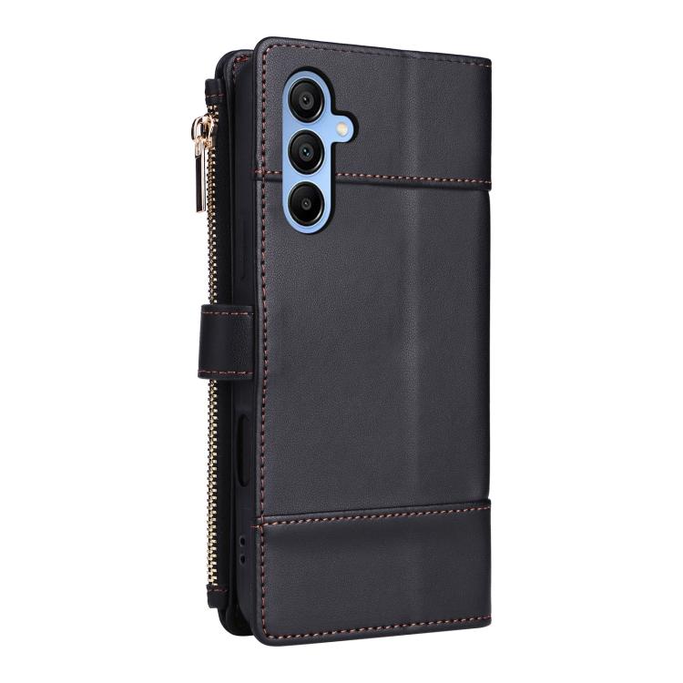 Funda de cuero tipo cartera con cremallera y bloqueo RFID para Samsung Galaxy A16/26 (negro)