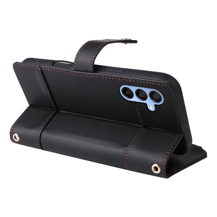 Funda de cuero tipo cartera con cremallera y bloqueo RFID para Samsung Galaxy A16/26 (negro)