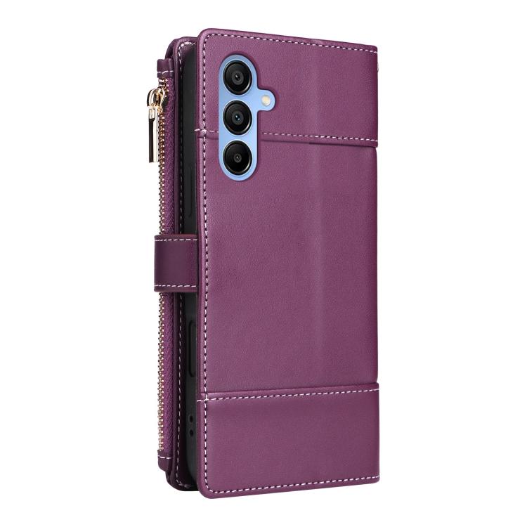 Funda de cuero tipo cartera con cremallera y bloqueo RFID para Samsung Galaxy A16/26 (morado)