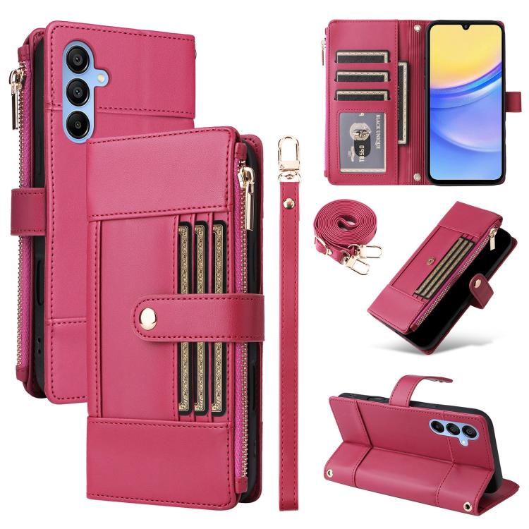 Funda de cuero tipo cartera con cremallera y bloqueo RFID para Samsung Galaxy A16/26 (roja)