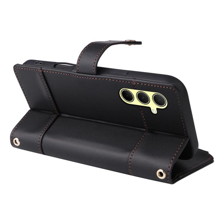 Funda de cuero tipo cartera con cremallera y bloqueo RFID para Samsung Galaxy A35 5G (negro)