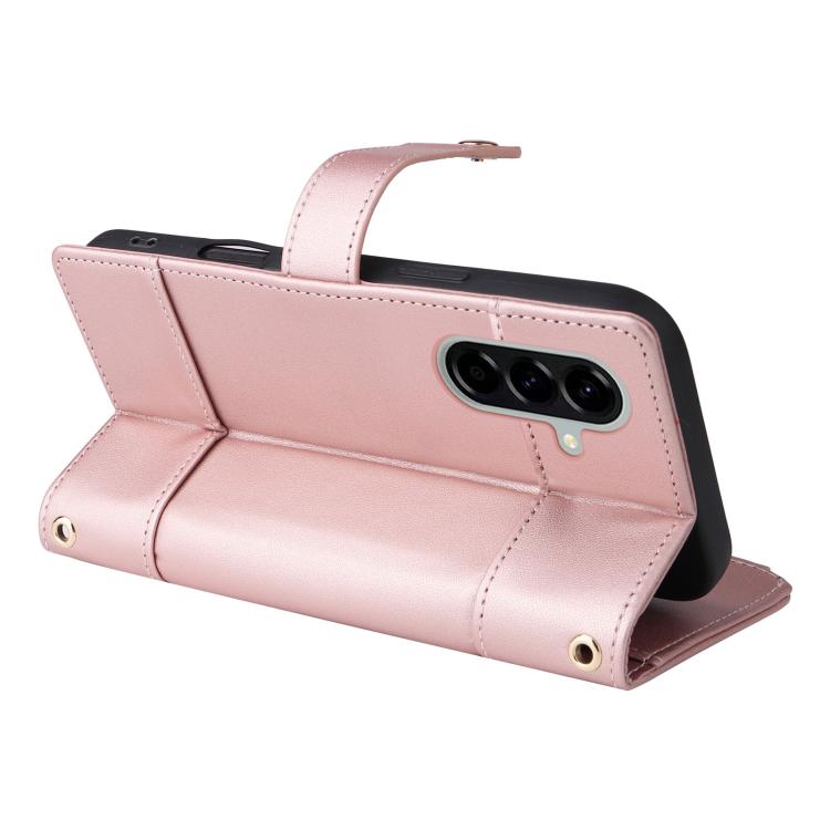 Funda de cuero tipo cartera con cremallera y bloqueo RFID para Samsung Galaxy A36 5G (oro rosa)