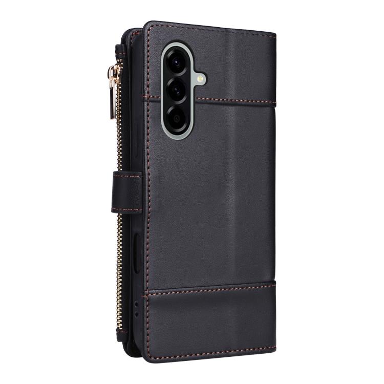 Funda de cuero tipo cartera con cremallera y bloqueo RFID para Samsung Galaxy A36 5G (negro)