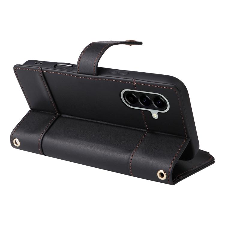 Funda de cuero tipo cartera con cremallera y bloqueo RFID para Samsung Galaxy A36 5G (negro)