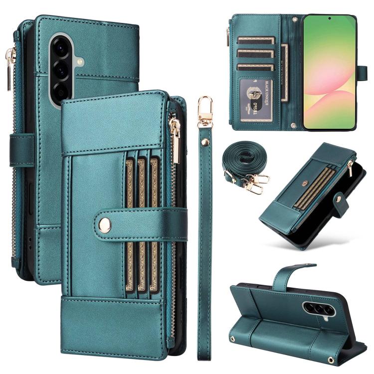 Funda de cuero tipo cartera con cremallera y bloqueo RFID para Samsung Galaxy A36 5G (verde)