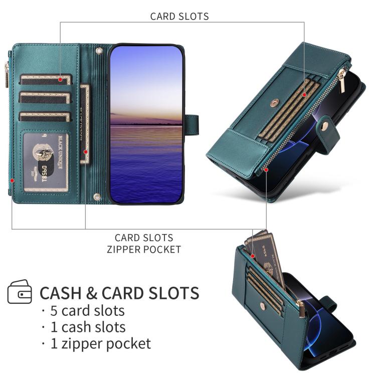 Funda de cuero tipo cartera con cremallera y bloqueo RFID para Samsung Galaxy A36 5G (verde)