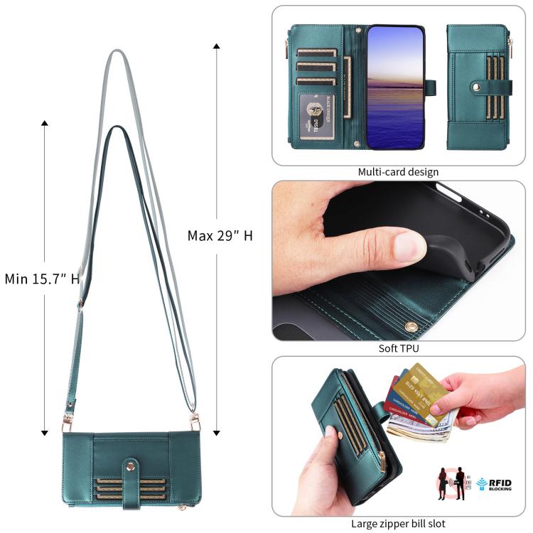 Funda de cuero tipo cartera con cremallera y bloqueo RFID para Samsung Galaxy A36 5G (verde)