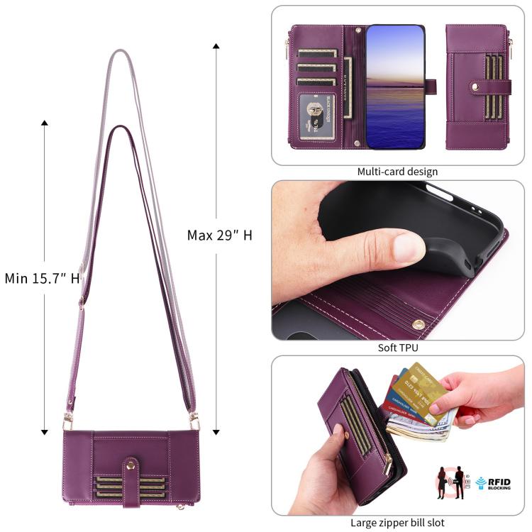Funda de cuero tipo cartera con cremallera y bloqueo RFID para Samsung Galaxy A36 5G (morado)