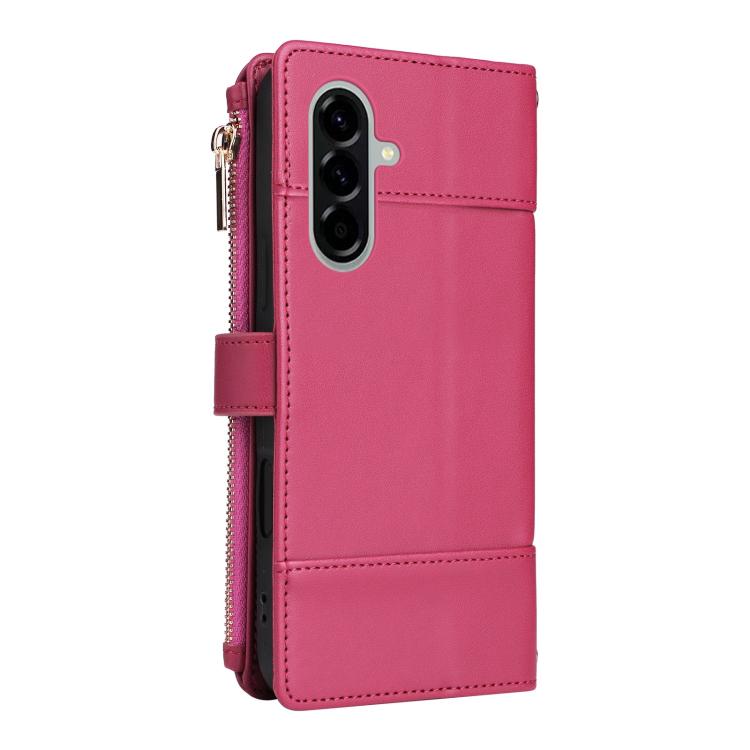 Funda de cuero tipo cartera con cremallera y bloqueo RFID para Samsung Galaxy A36 5G (roja)