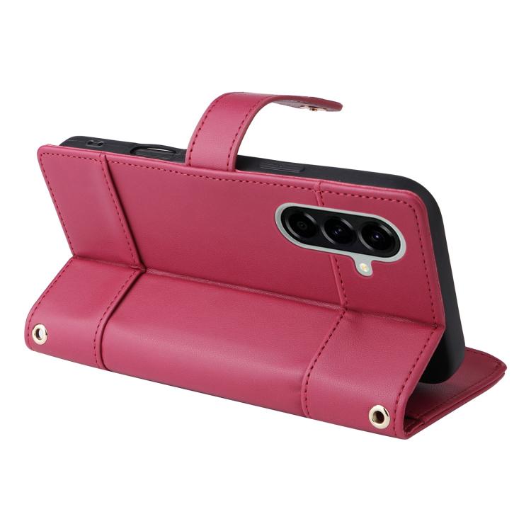 Funda de cuero tipo cartera con cremallera y bloqueo RFID para Samsung Galaxy A36 5G (roja)