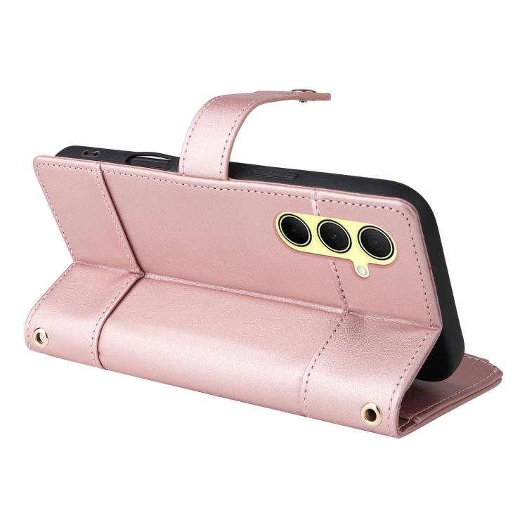 Funda de cuero tipo cartera con cremallera y bloqueo RFID para Samsung Galaxy A55 5G (oro rosa)