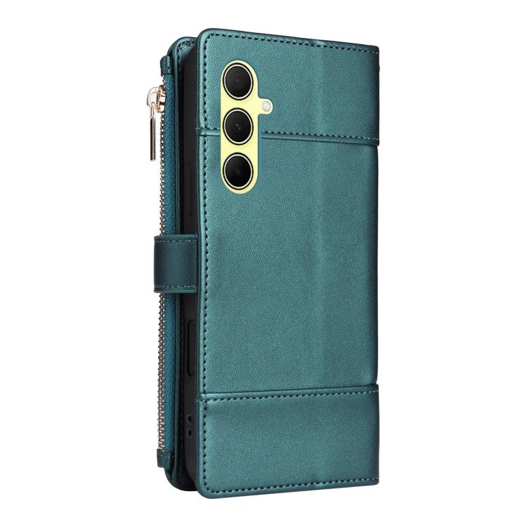 Funda de cuero tipo cartera con cremallera y bloqueo RFID para Samsung Galaxy A55 5G (verde)
