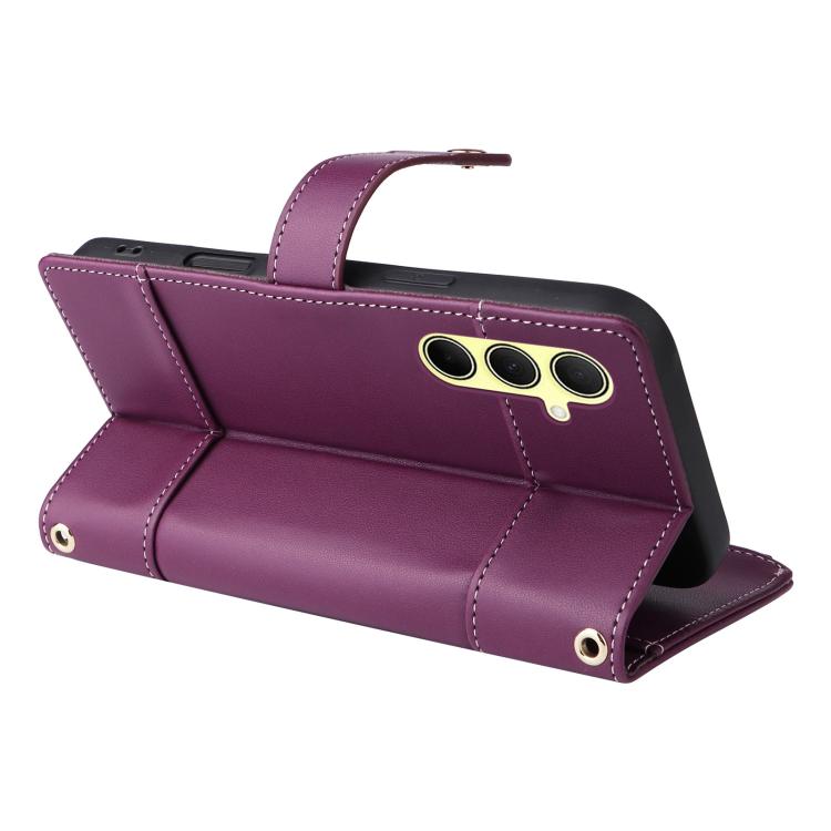 Funda de cuero tipo cartera con cremallera y bloqueo RFID para Samsung Galaxy A55 5G (morado)