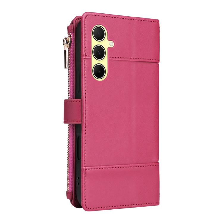 Funda de cuero tipo cartera con cremallera y bloqueo RFID para Samsung Galaxy A55 5G (roja)