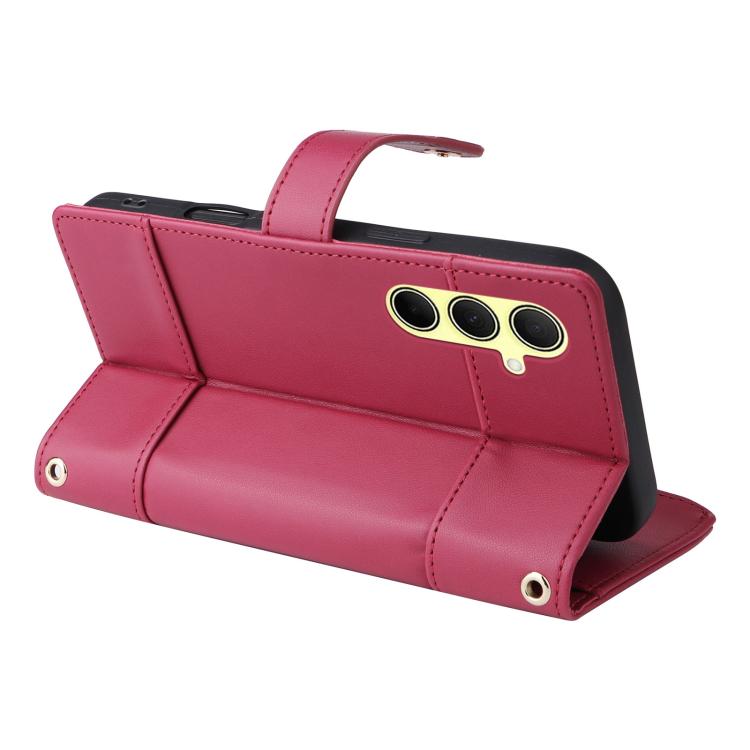Funda de cuero tipo cartera con cremallera y bloqueo RFID para Samsung Galaxy A55 5G (roja)