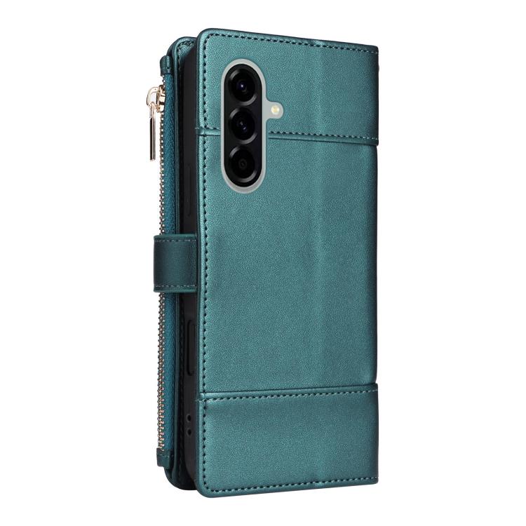 Funda de cuero tipo cartera con cremallera y bloqueo RFID para Samsung Galaxy A56 5G (verde)