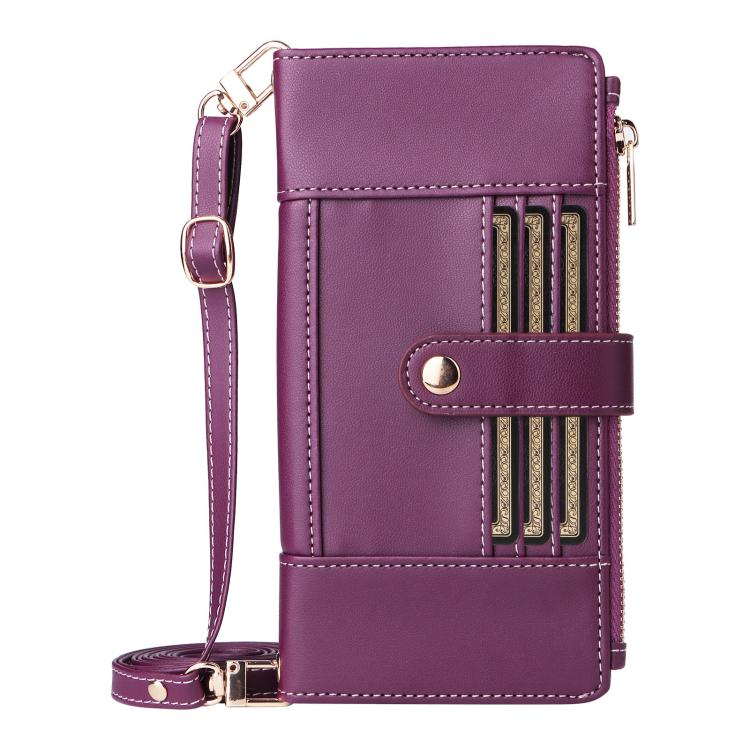 Funda de cuero tipo cartera con cremallera y bloqueo RFID para Samsung Galaxy A56 5G (morado)