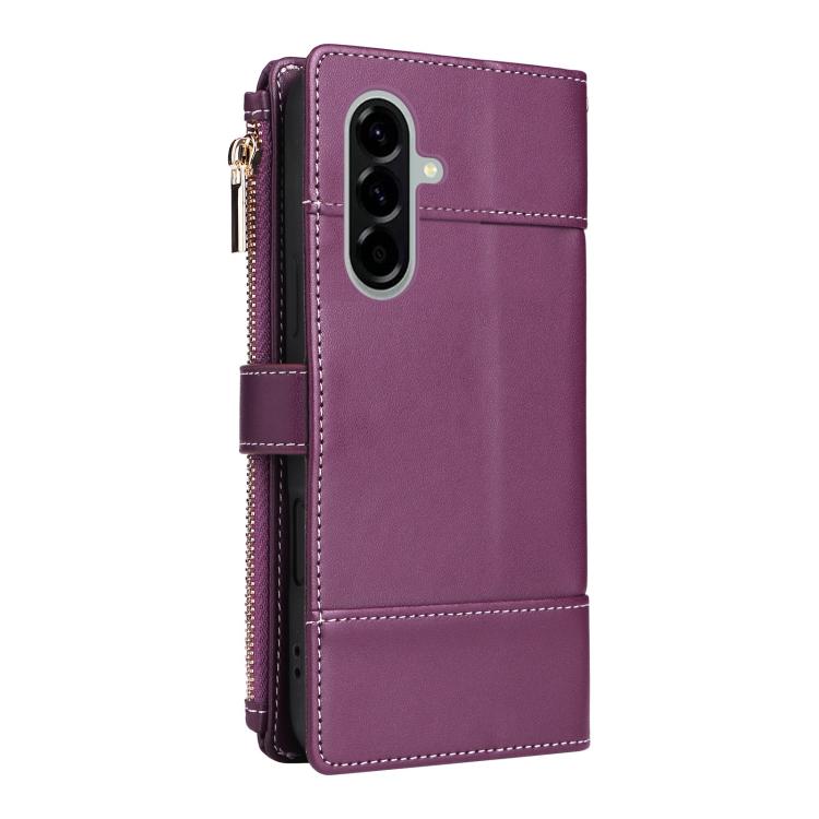 Funda de cuero tipo cartera con cremallera y bloqueo RFID para Samsung Galaxy A56 5G (morado)