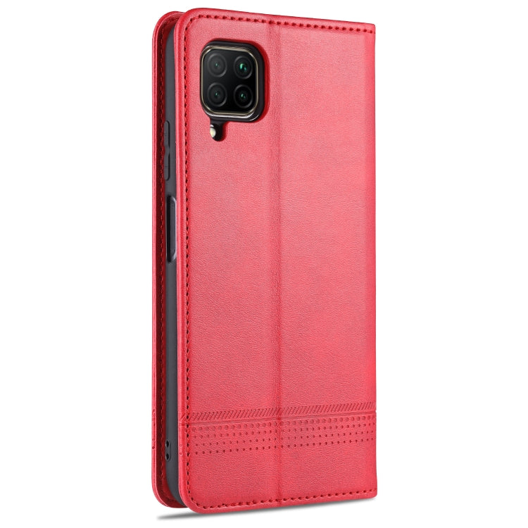 Para Huawei P40 Lite / nova 6 SE AZNS Funda de cuero con tapa magnética con textura de becerro horizontal con ranuras para tarjetas, soporte y billetera (rojo)