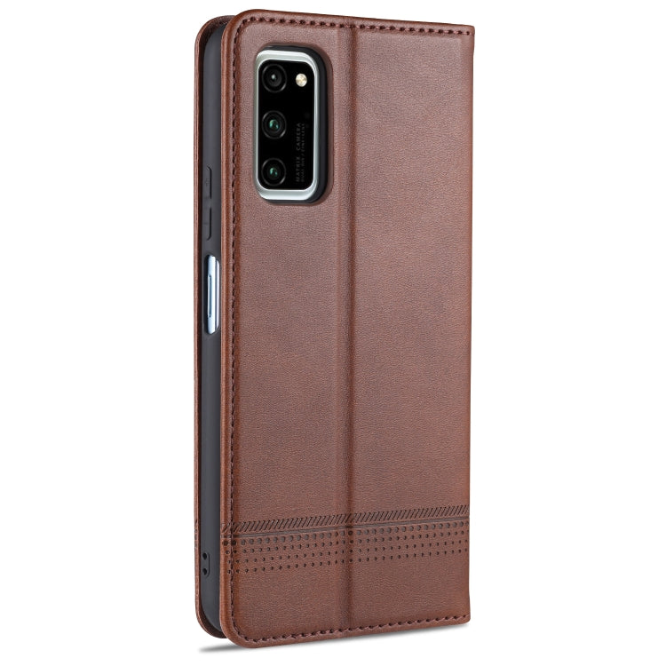 Para Huawei Honor V30 AZNS Funda de cuero con tapa magnética con textura de becerro horizontal con ranuras para tarjetas, soporte y billetera (marrón oscuro)