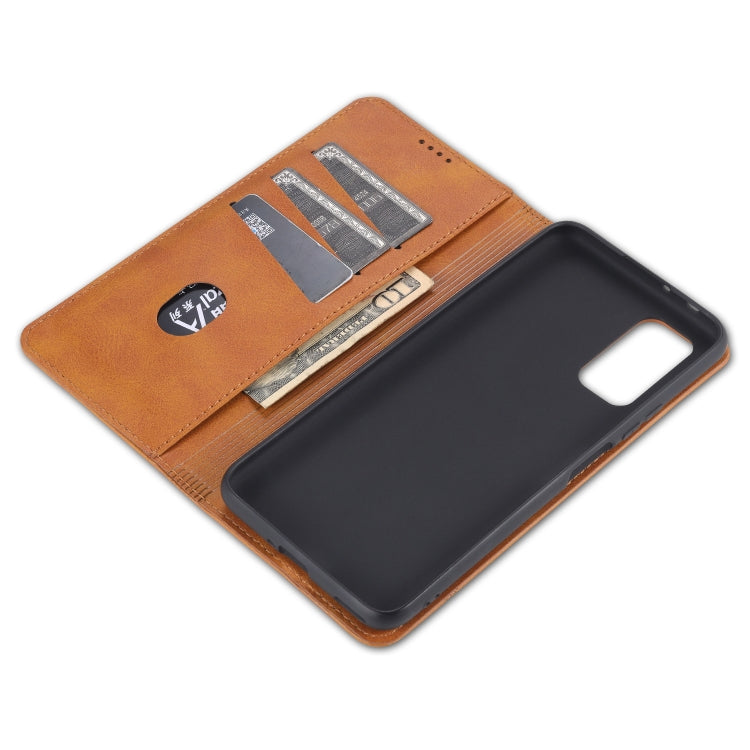 Para Huawei Honor V30 AZNS Funda de cuero con tapa magnética con textura de becerro horizontal con ranuras para tarjetas, soporte y billetera (marrón claro)