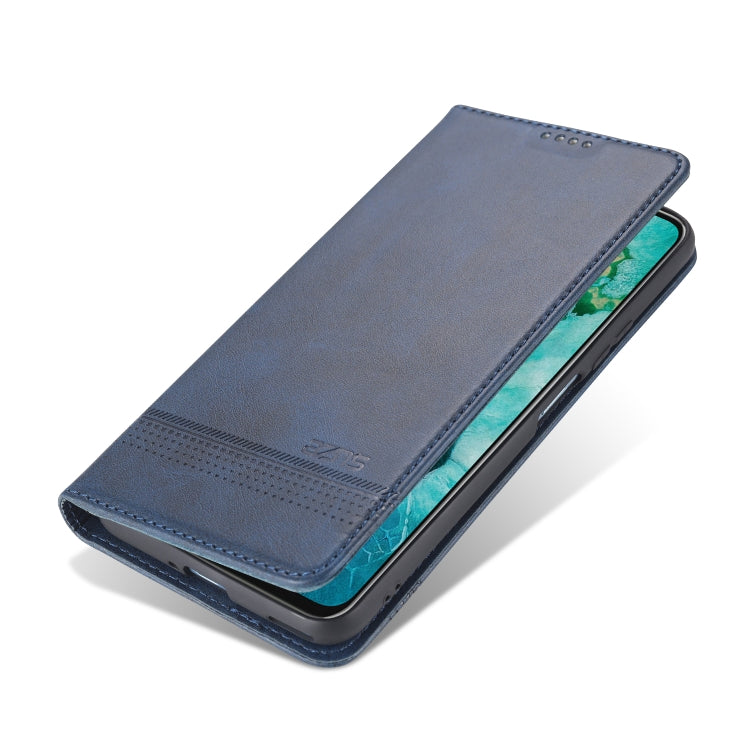 Para Huawei Honor V30 AZNS Funda de cuero con tapa magnética con textura de becerro horizontal con ranuras para tarjetas, soporte y billetera (azul oscuro)