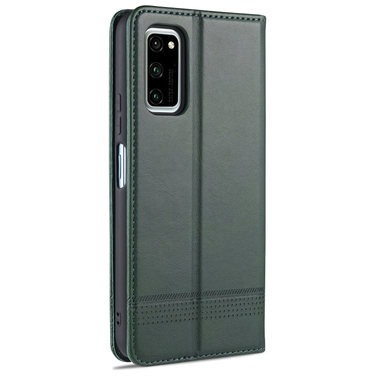 Para Huawei Honor V30 AZNS Funda de cuero con tapa magnética con textura de becerro horizontal con ranuras para tarjetas, soporte y billetera (verde oscuro)