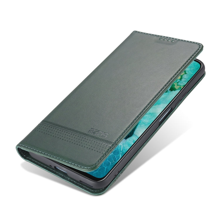 Para Huawei Honor V30 AZNS Funda de cuero con tapa magnética con textura de becerro horizontal con ranuras para tarjetas, soporte y billetera (verde oscuro)