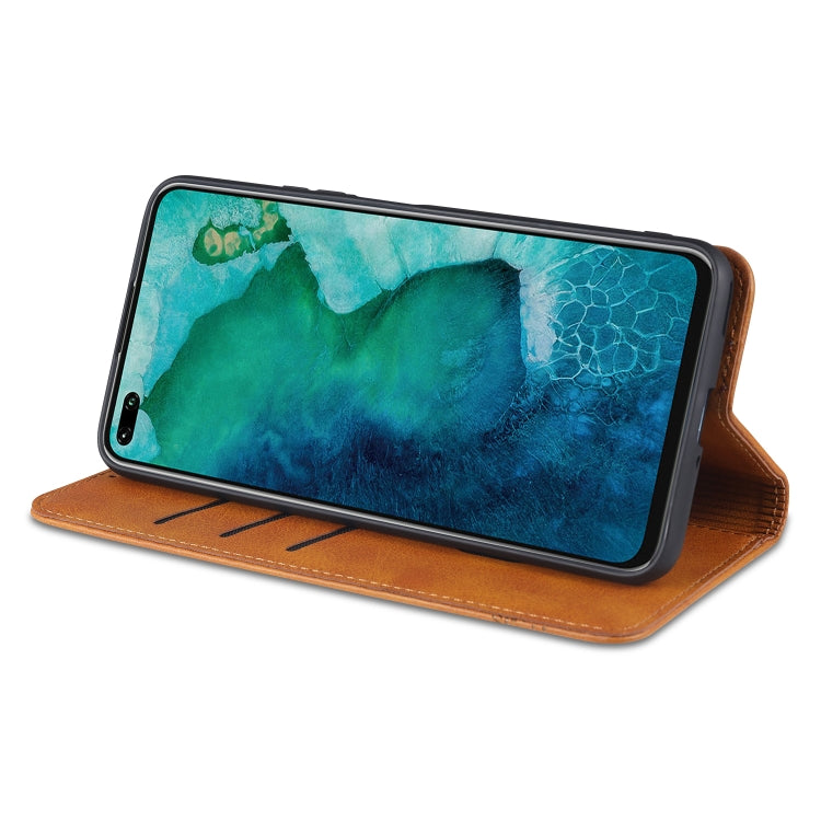 Para Huawei Honor V30 AZNS Funda de cuero con tapa magnética con textura de becerro horizontal con ranuras para tarjetas, soporte y billetera (verde oscuro)