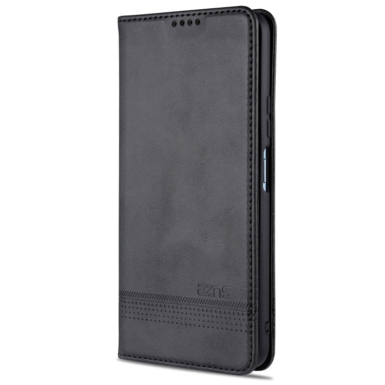 Para Huawei Honor V30 AZNS Funda de cuero con tapa magnética con textura de becerro horizontal con ranuras para tarjetas, soporte y billetera (negro)