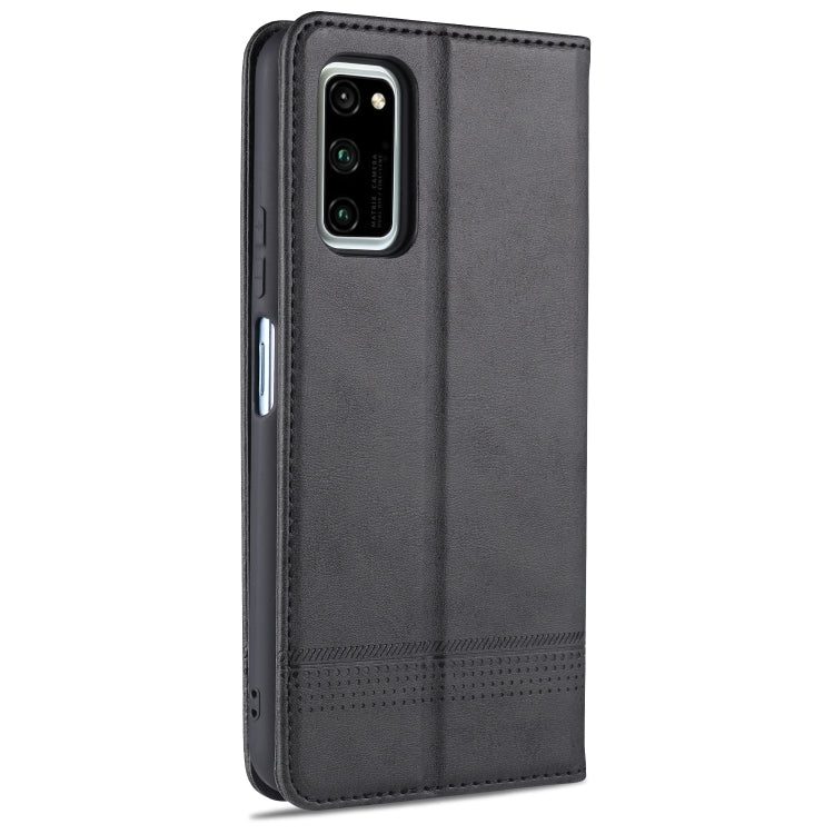 Para Huawei Honor V30 AZNS Funda de cuero con tapa magnética con textura de becerro horizontal con ranuras para tarjetas, soporte y billetera (negro)