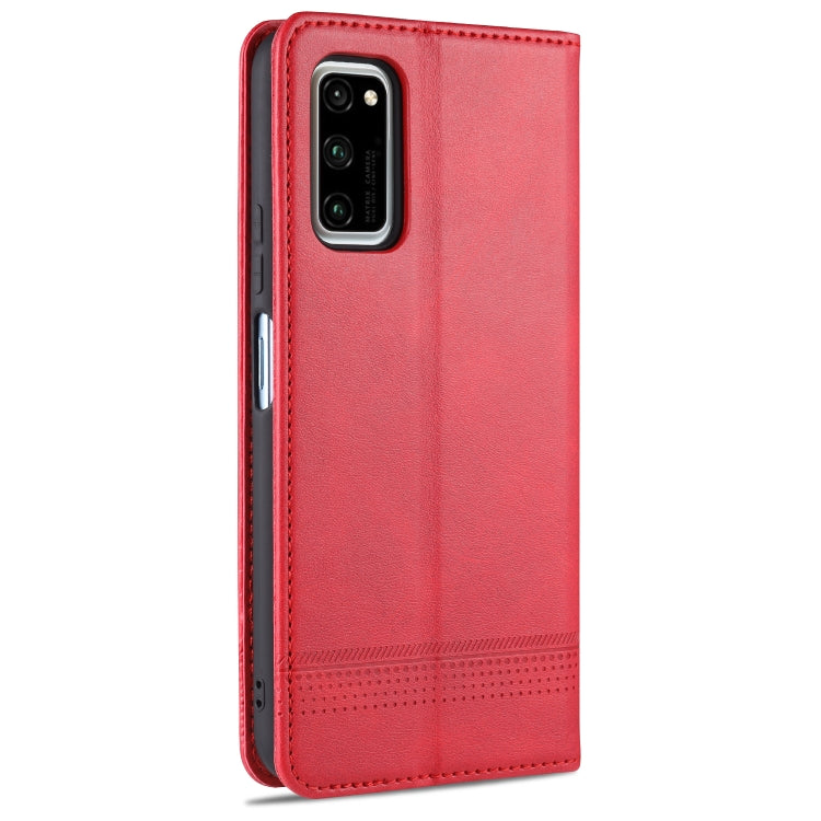 Funda de cuero con tapa horizontal con textura de becerro magnética AZNS para Huawei Honor V30 AZNS con ranuras para tarjetas, soporte y billetera (rojo)