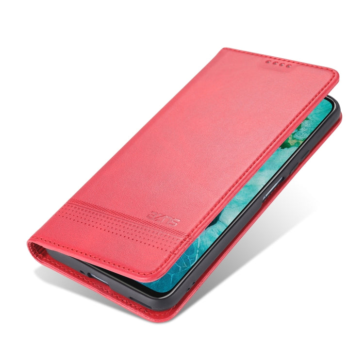 Funda de cuero con tapa horizontal con textura de becerro magnética AZNS para Huawei Honor V30 AZNS con ranuras para tarjetas, soporte y billetera (rojo)