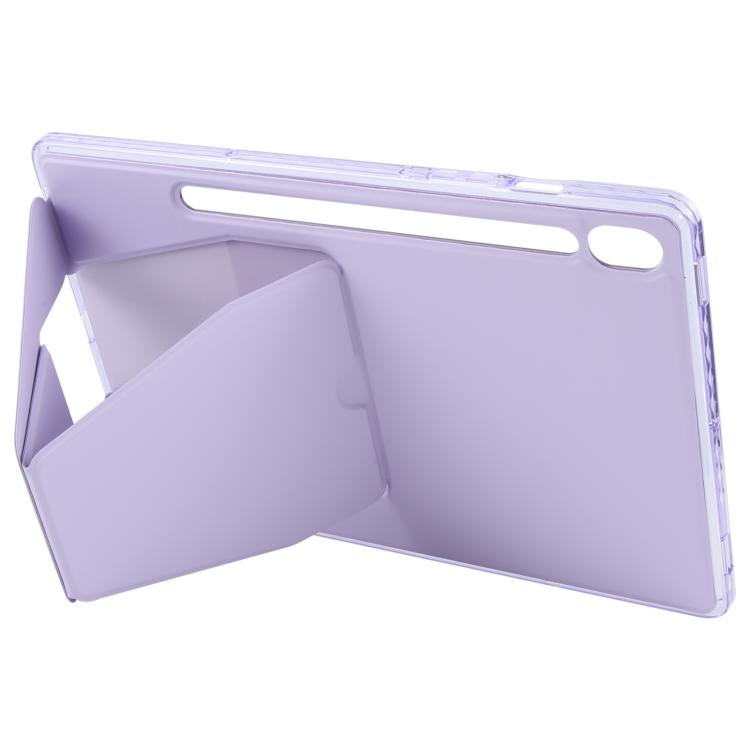 Funda plegable con soporte magnético y parte trasera de cuero acrílico para Samsung Galaxy Tab S10 FE/S9 (morado)