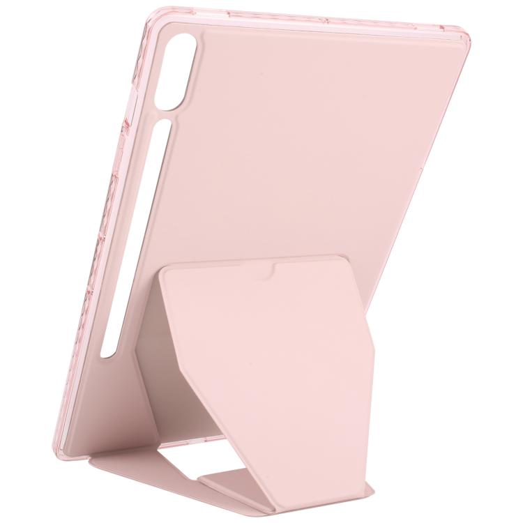 Funda plegable con soporte magnético y parte trasera de cuero acrílico para Samsung Galaxy Tab S10+/S9+ (rosa)