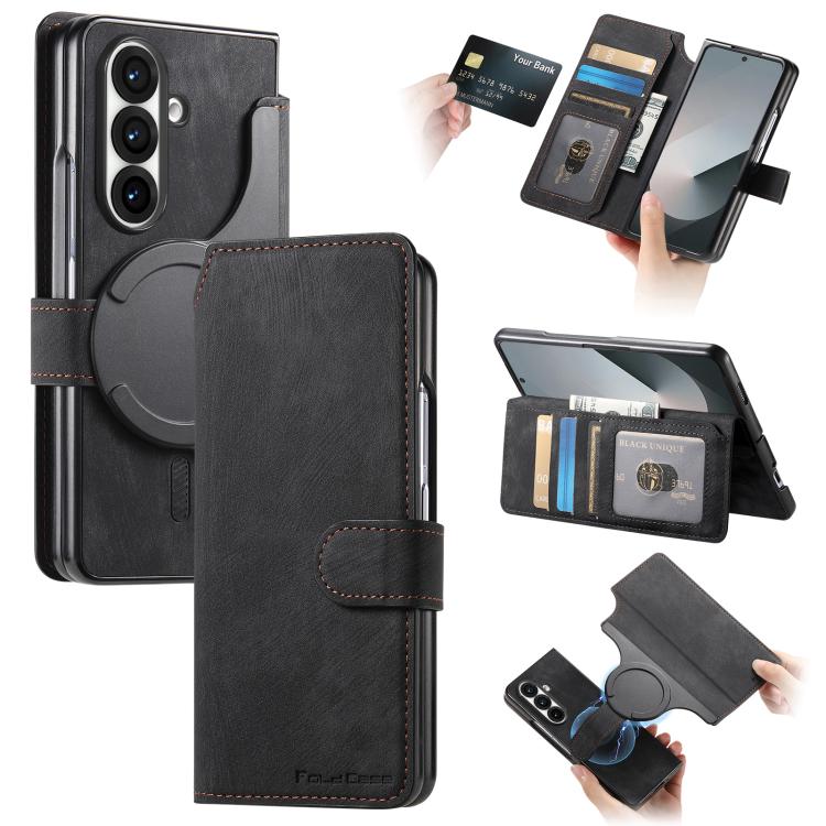 Funda Neo MagSafe RFID antirrobo de cuero retro para Samsung Galaxy Z Fold7 5G (negra)