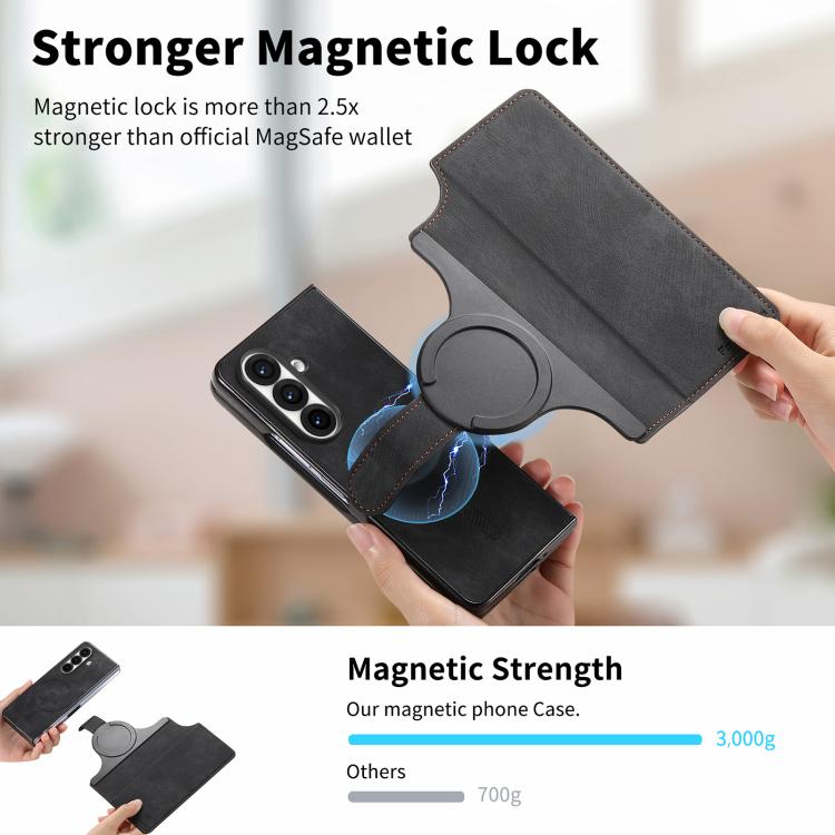 Funda Neo MagSafe RFID antirrobo de cuero retro para Samsung Galaxy Z Fold7 5G (negra)