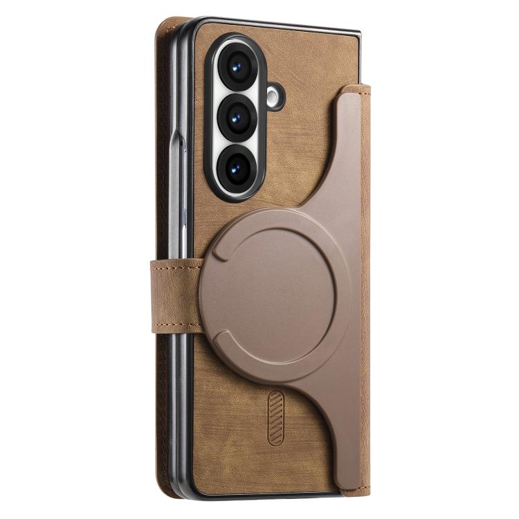 Funda de cuero retro antirrobo con tecnología Neo MagSafe RFID para Samsung Galaxy Z Fold7 5G (marrón)