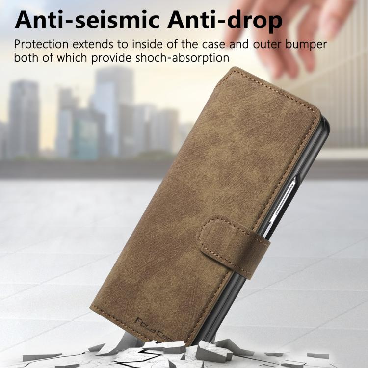 Funda de cuero retro antirrobo con tecnología Neo MagSafe RFID para Samsung Galaxy Z Fold7 5G (marrón)