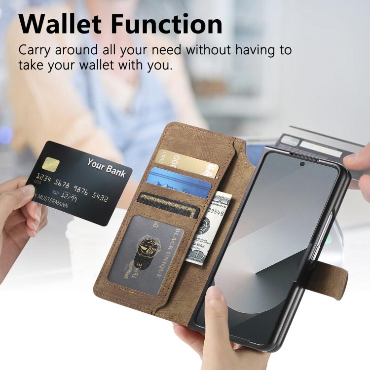 Funda de cuero retro antirrobo con tecnología Neo MagSafe RFID para Samsung Galaxy Z Fold7 5G (marrón)
