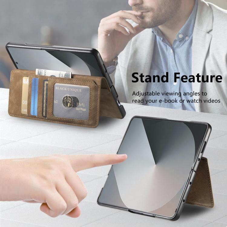 Funda de cuero retro antirrobo con tecnología Neo MagSafe RFID para Samsung Galaxy Z Fold7 5G (marrón)