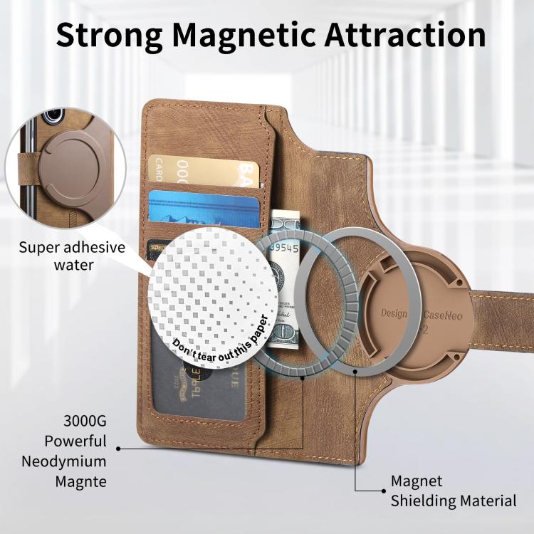 Funda de cuero retro antirrobo con tecnología Neo MagSafe RFID para Samsung Galaxy Z Fold7 5G (marrón)