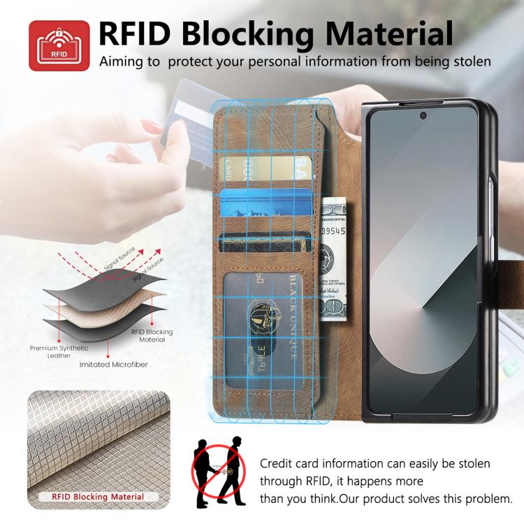 Funda de cuero retro antirrobo con tecnología Neo MagSafe RFID para Samsung Galaxy Z Fold7 5G (marrón)