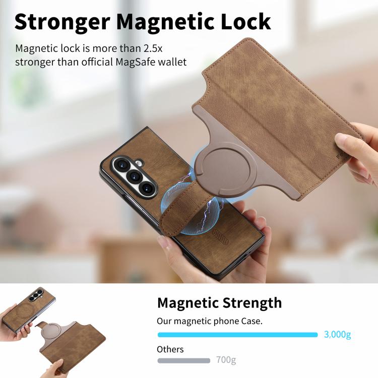 Funda de cuero retro antirrobo con tecnología Neo MagSafe RFID para Samsung Galaxy Z Fold7 5G (marrón)