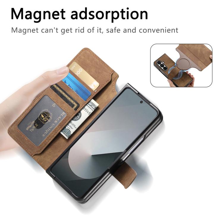 Funda de cuero retro antirrobo con tecnología Neo MagSafe RFID para Samsung Galaxy Z Fold7 5G (marrón)