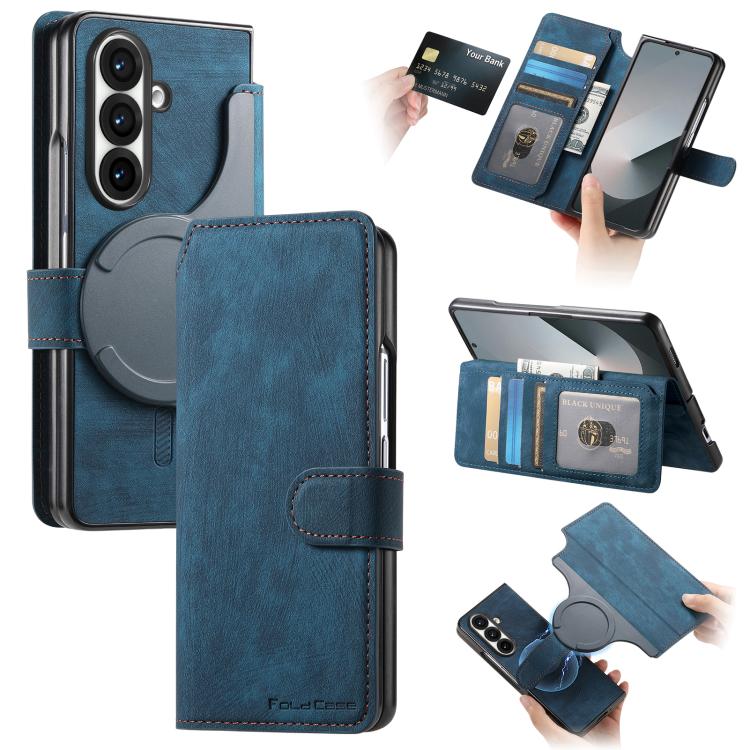 Funda Neo MagSafe RFID antirrobo de cuero retro para Samsung Galaxy Z Fold7 5G (azul)