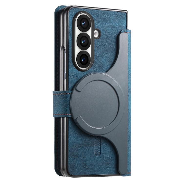 Funda Neo MagSafe RFID antirrobo de cuero retro para Samsung Galaxy Z Fold7 5G (azul)